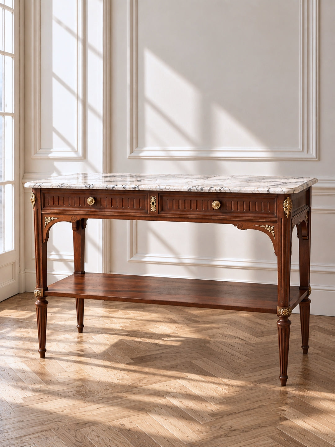 Elegant French Louis XVI Marble Top Console Table