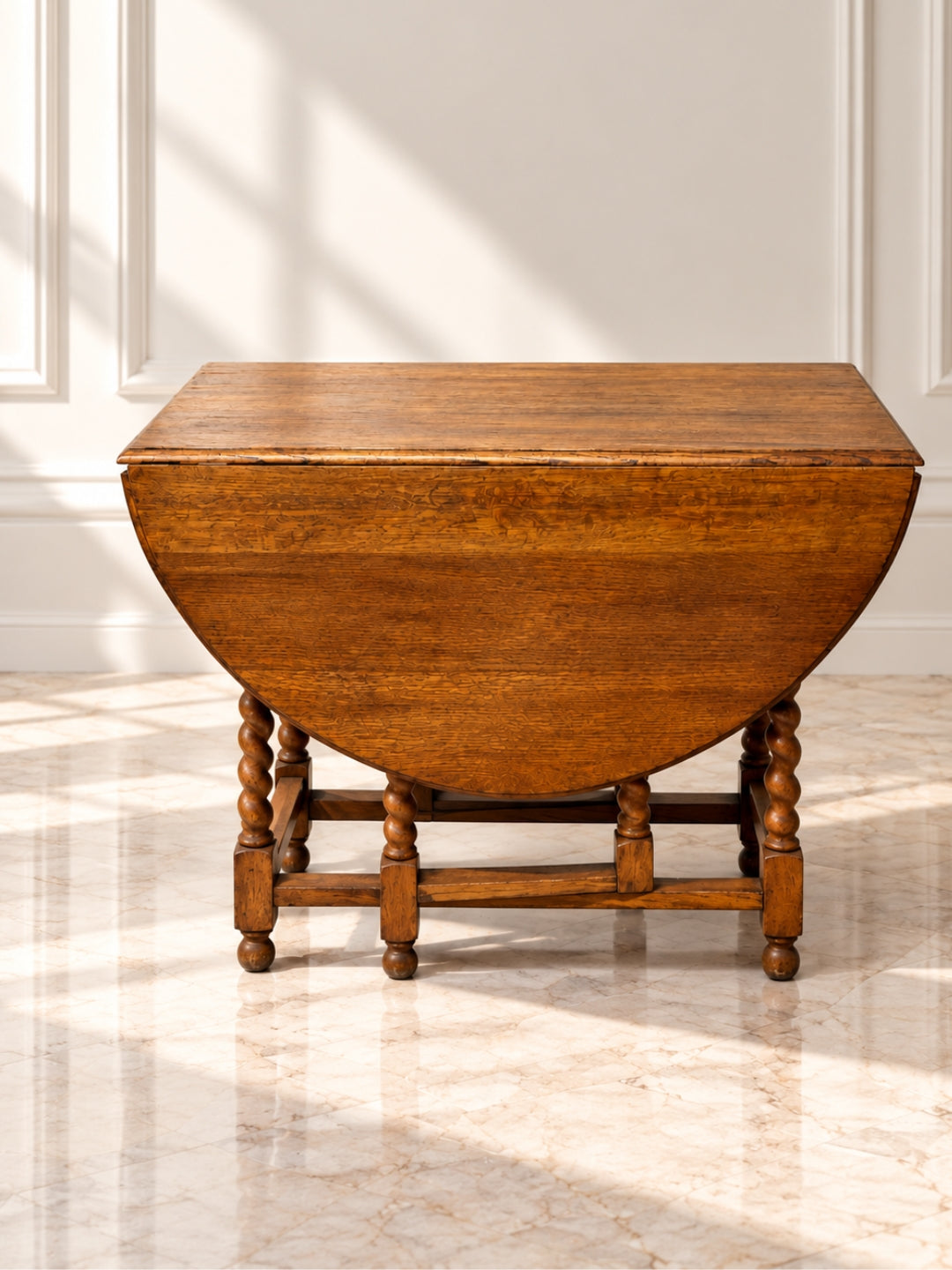 English Oak Gateleg Table w/ Barley-Twist Legs 19th Century