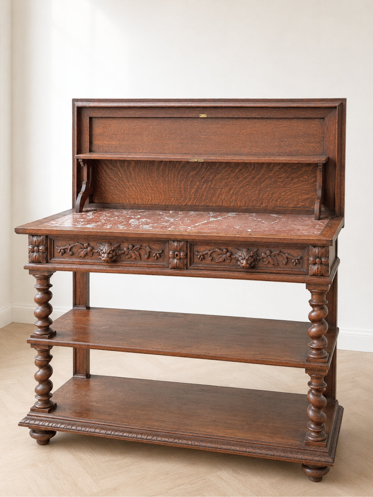 French Henri II Oak Server with Marble Top
