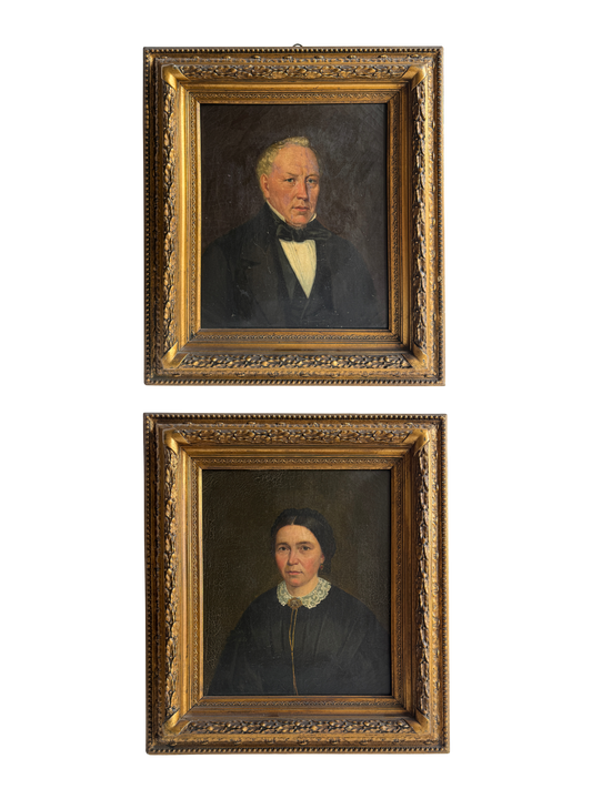 Pair of antique English portrait paintings
