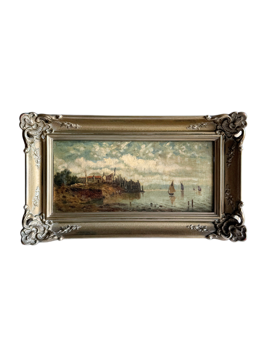 Antique Italian oil painting signed w/ ornate frame