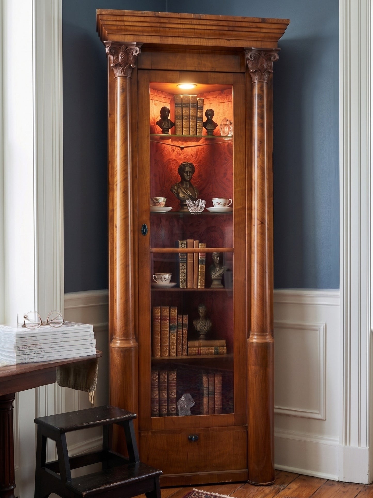 German Biedermeier Corner Cabinet w/ Corinthian Columns