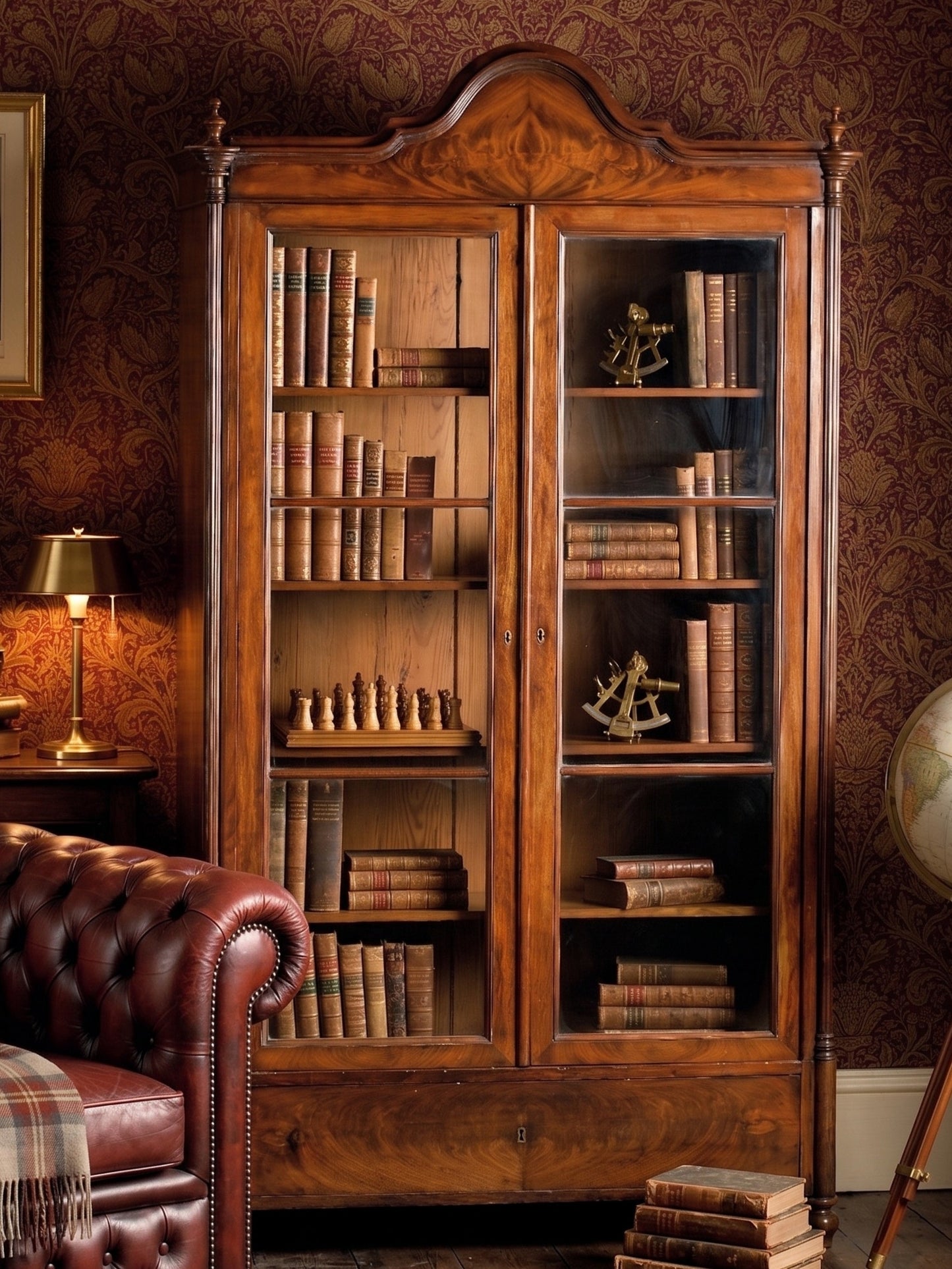 Antique Biedermeier Walnut Bookcase Vitrine