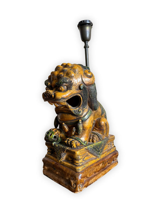 Antique Chinoiserie Guardian Lion Table Lamp Base 'Foo Dog'