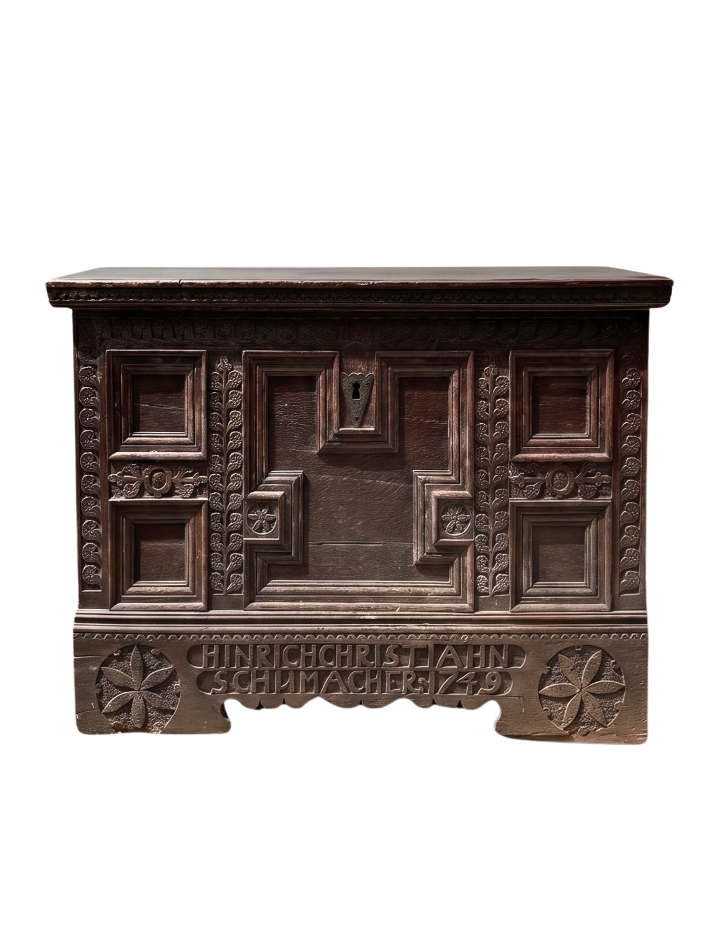 Dated 1749 North German Carved Oak Chest (Kiste) with Original Inscription