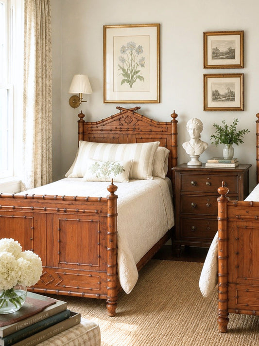 Pair of French Faux Bamboo Twin Bed Frames