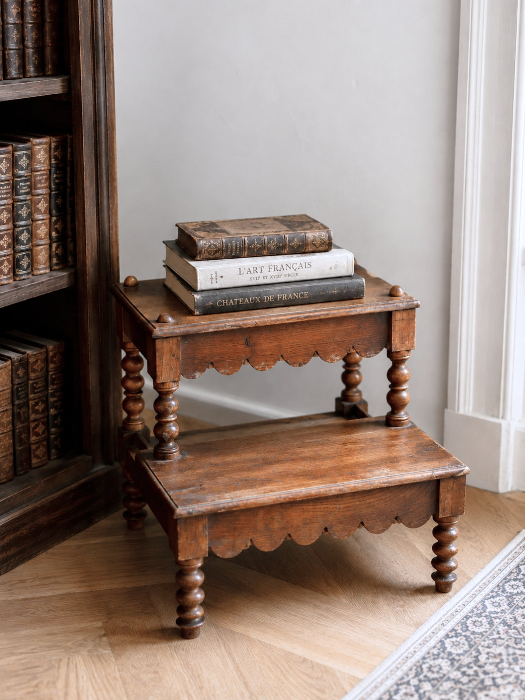 19th Century French Oak Library Steps w/ Bobbin Turned Legs