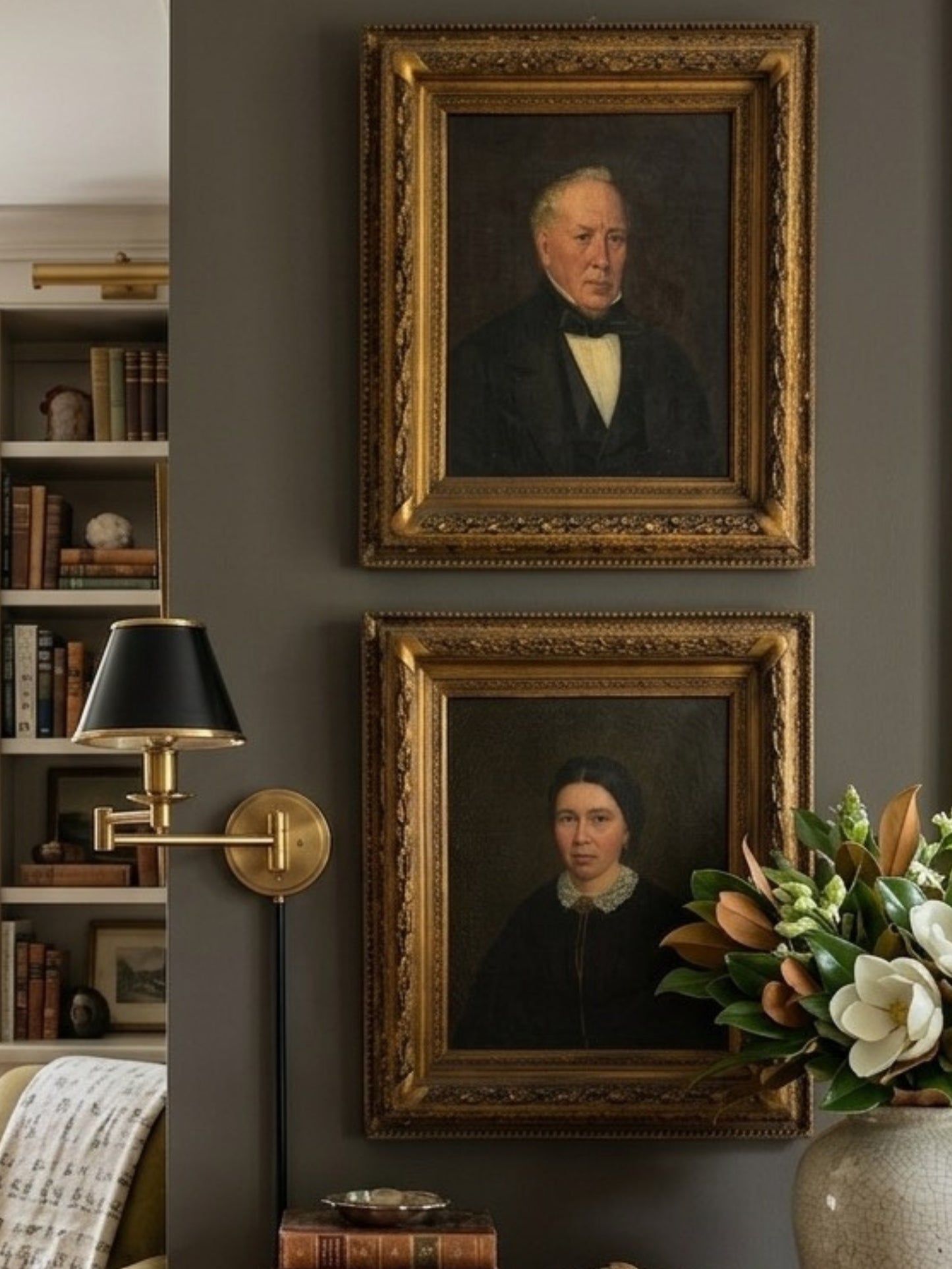 Pair of antique English portrait paintings