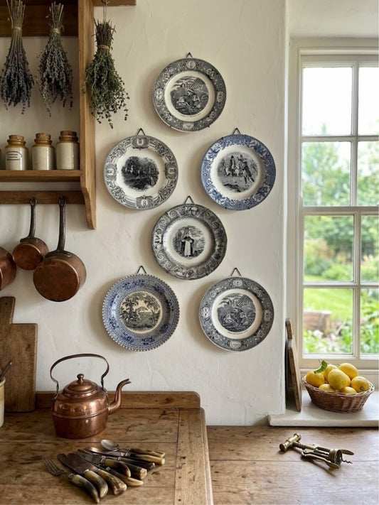 Collectible French b/w transferware plates