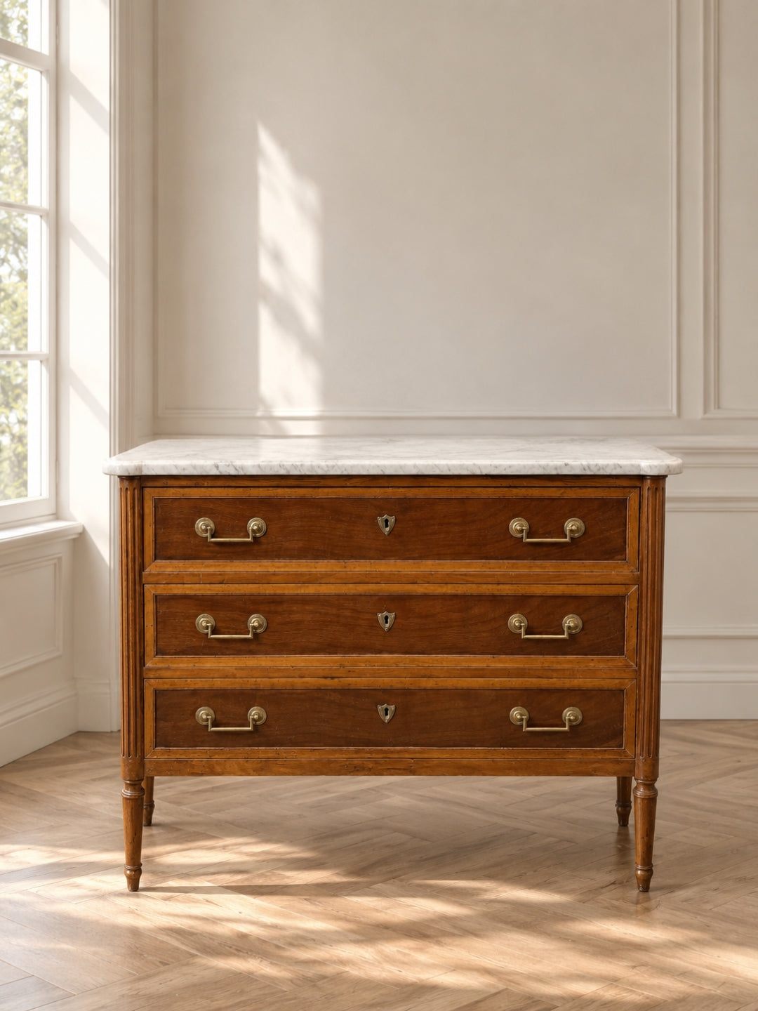 French Directoire Commode w/ White Marble Top c. 1800