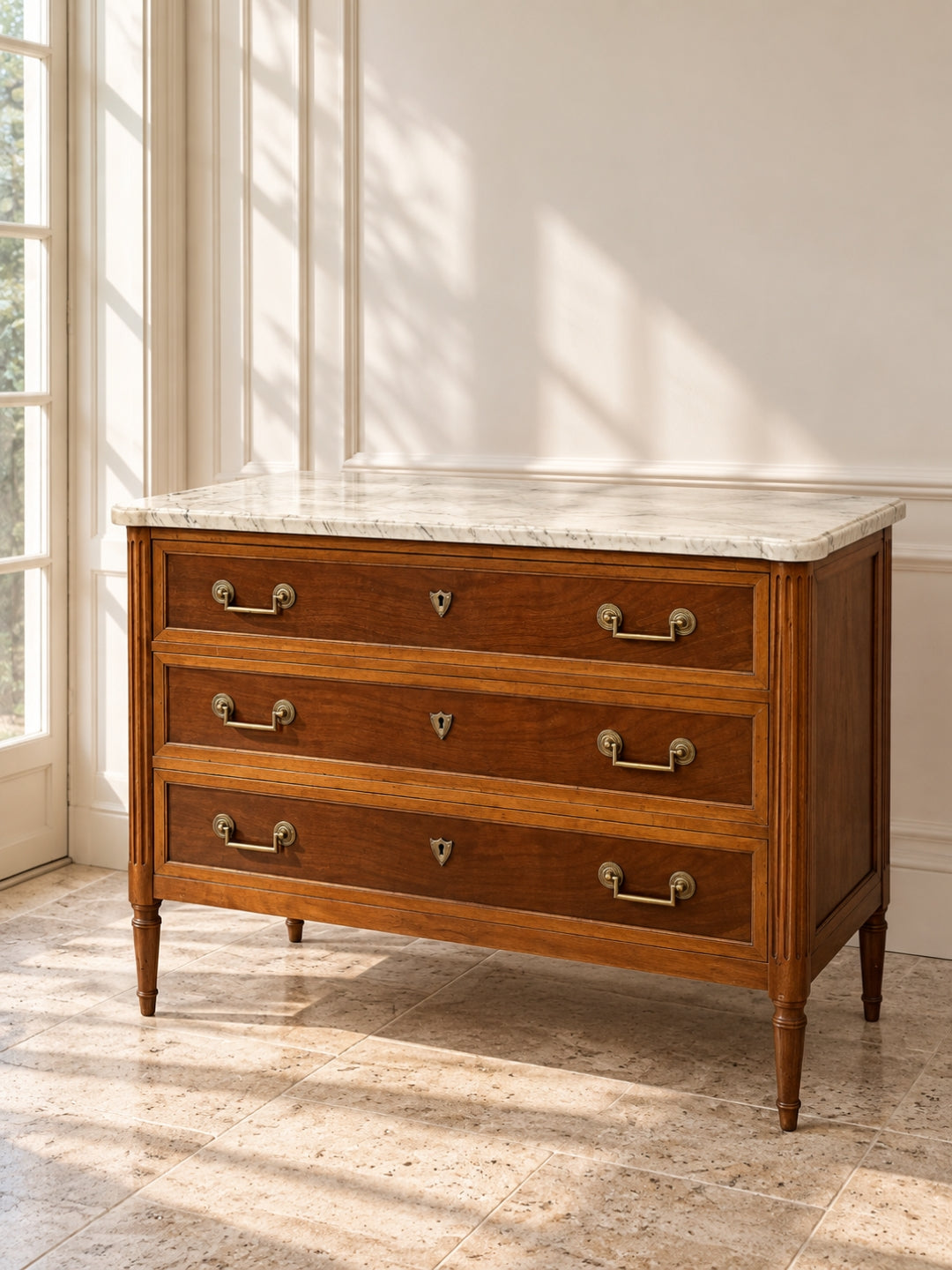 French Directoire Commode w/ White Marble Top c. 1800