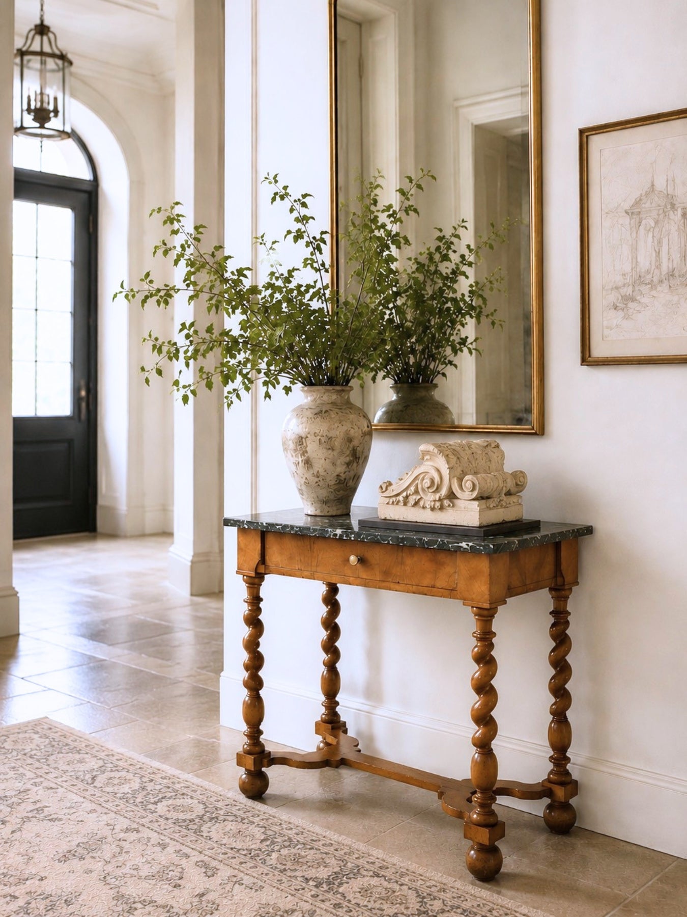 Early 18th Century South German Baroque Walnut Side Table with Marble Top