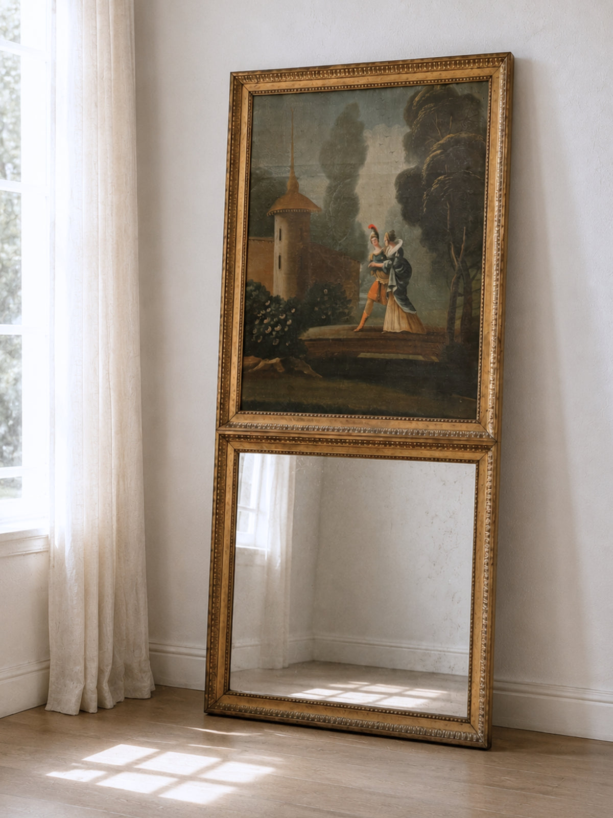 French Louis XVI Trumeau Mirror with Original Painted Panel
