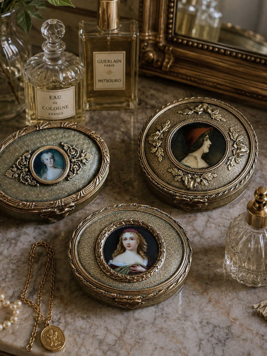 Precious French trinket boxes with miniature enamel portraits