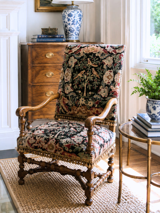Dutch Baroque Walnut Armchair w/ tassel detail