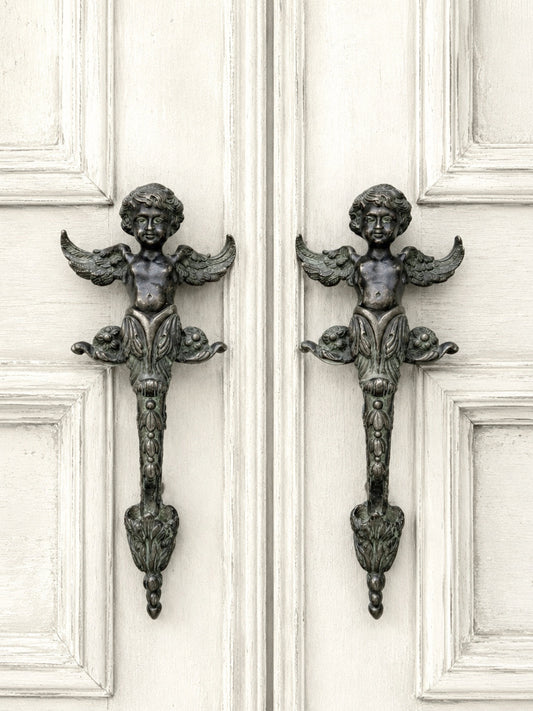 Pair of antique French solid bronze door handles
