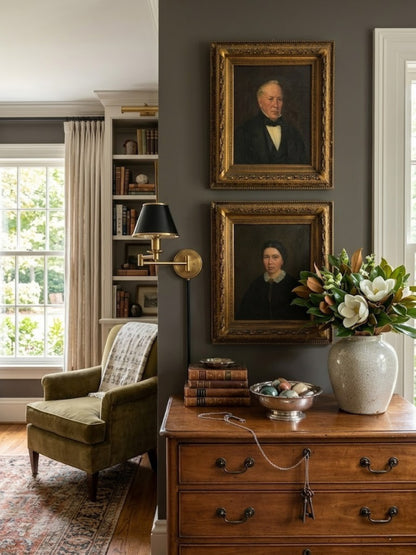 Pair of antique English portrait paintings