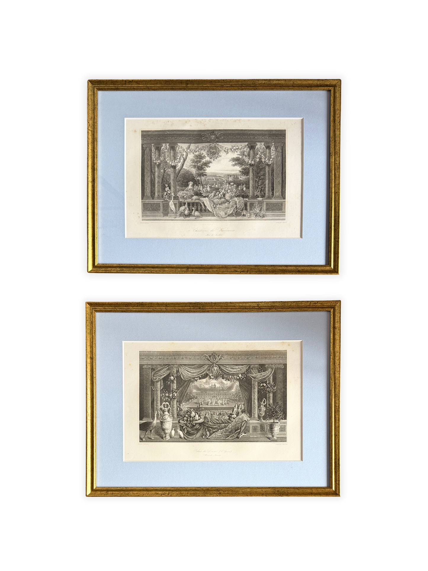 Pair of Antique French diagraphs “Palais du Louvre (L'Opera)” & "Le Château de Vincennes" 19th-century
