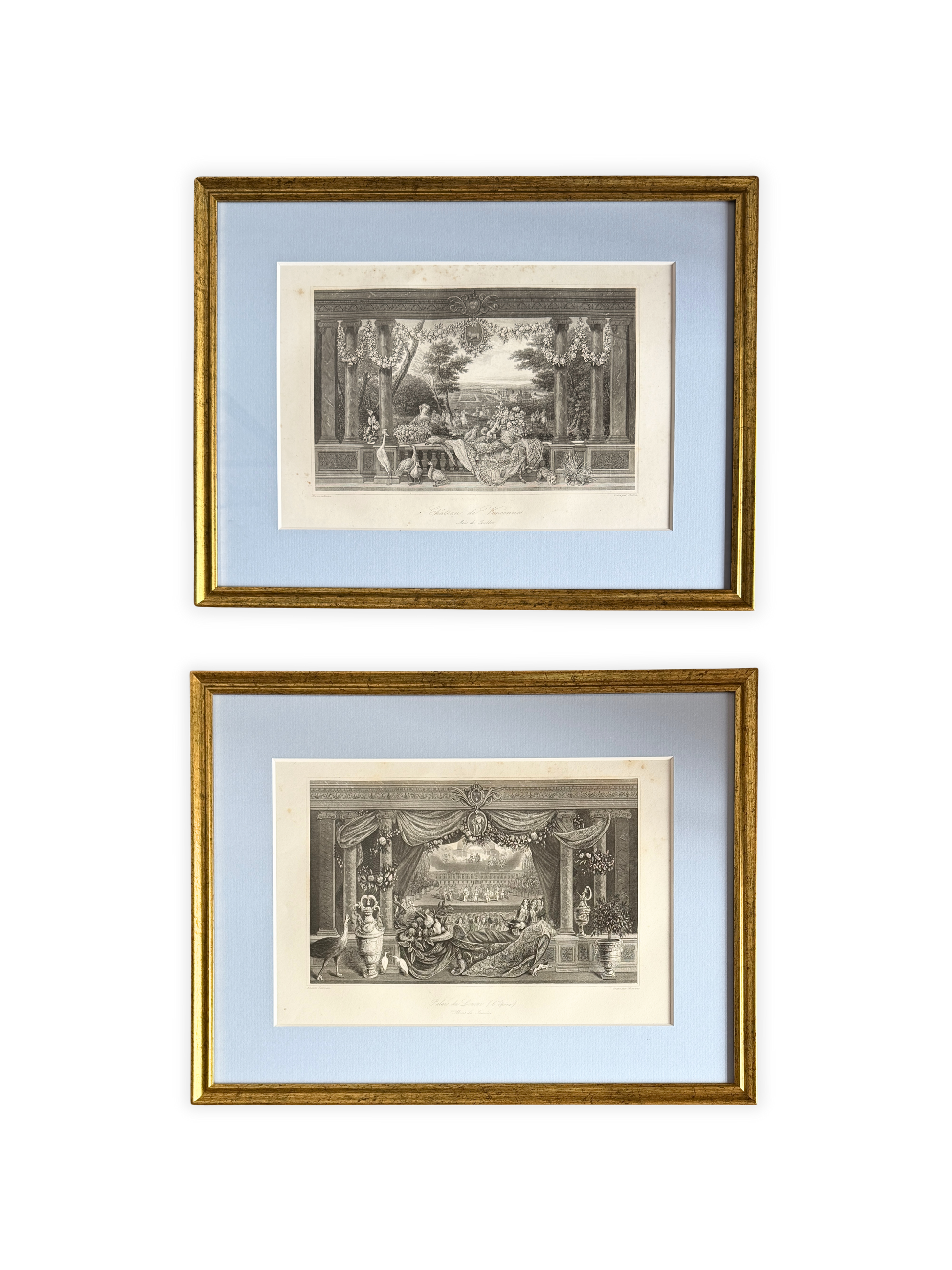 Pair of Antique French diagraphs “Palais du Louvre (L'Opera)” & "Le Château de Vincennes" 19th-century