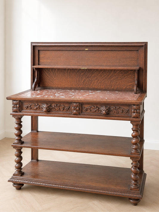 French Henri II Oak Server with Marble Top