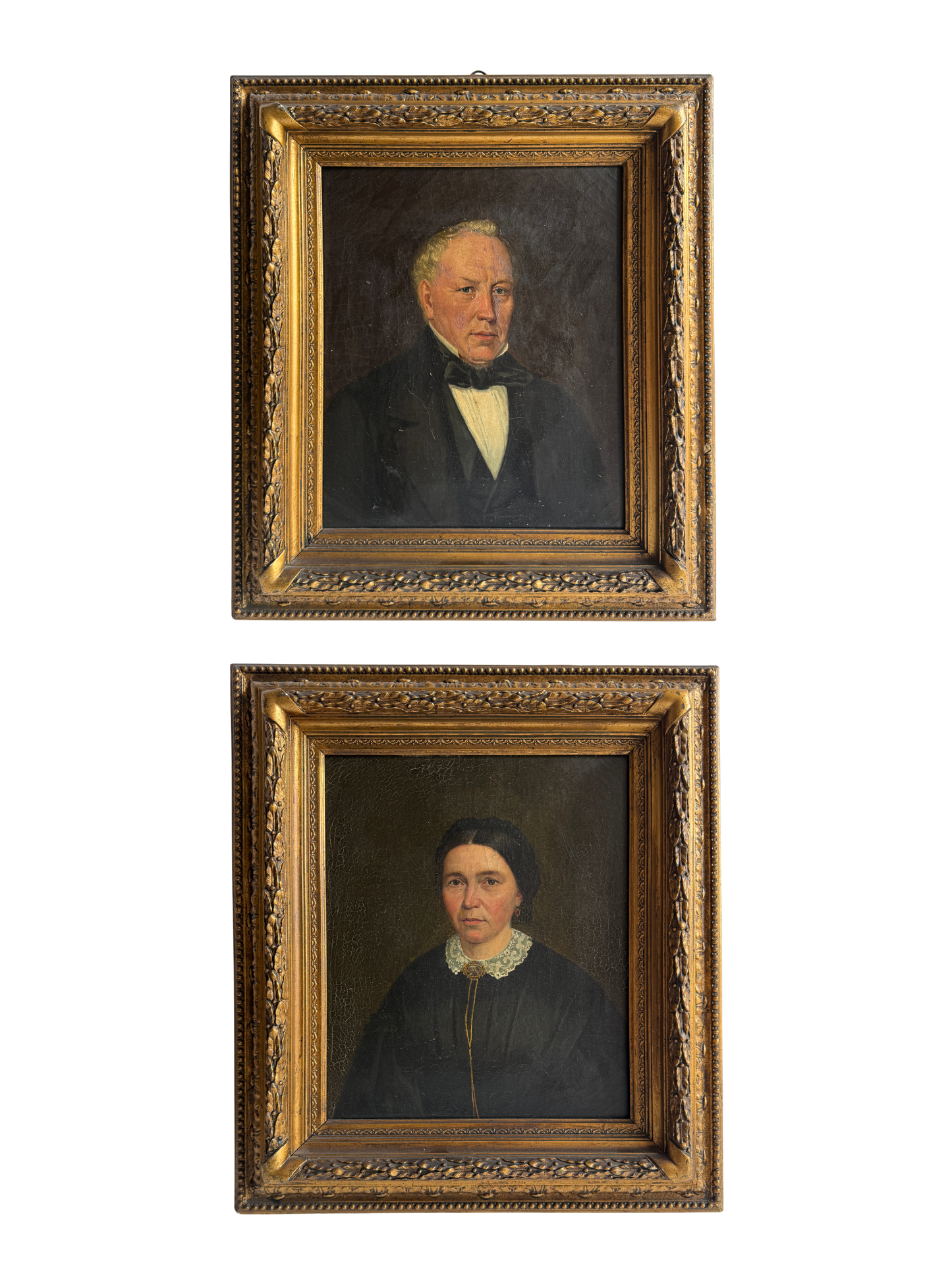 Pair of antique English portrait paintings