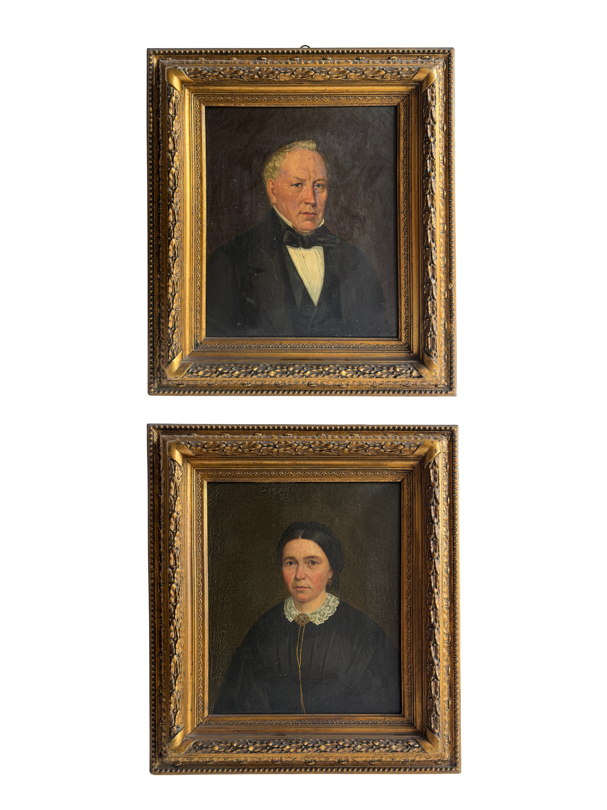 Pair of antique English portrait paintings