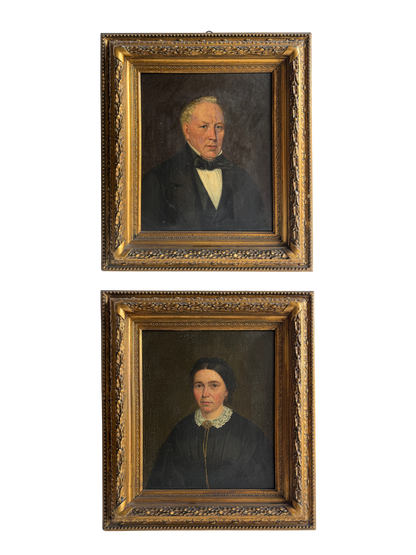 Pair of antique English portrait paintings