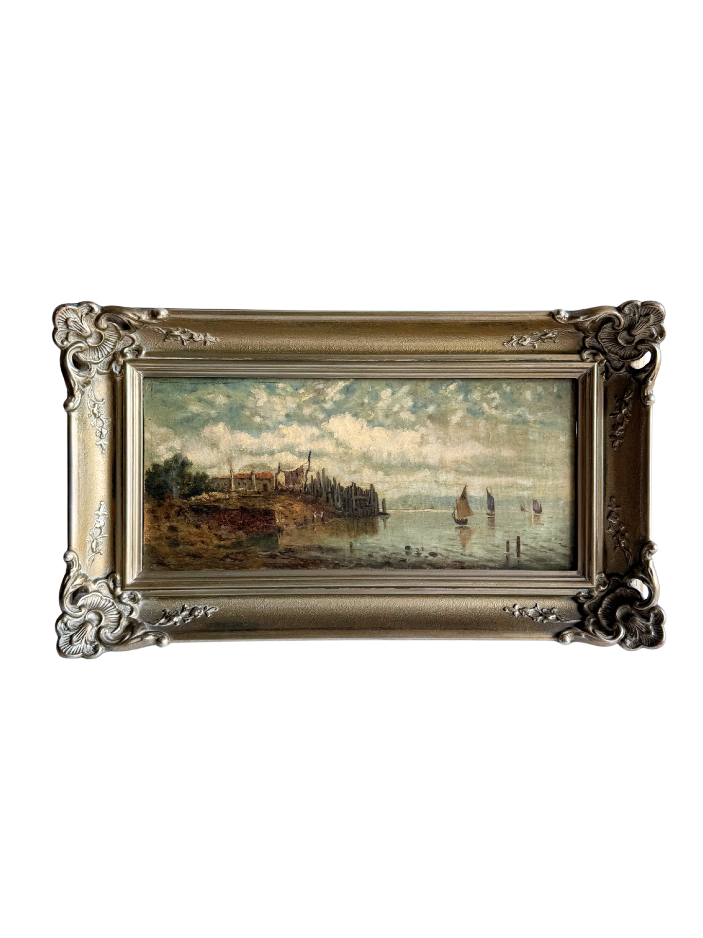 Antique Italian oil painting signed w/ ornate frame