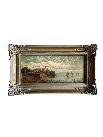 Antique Italian oil painting signed w/ ornate frame