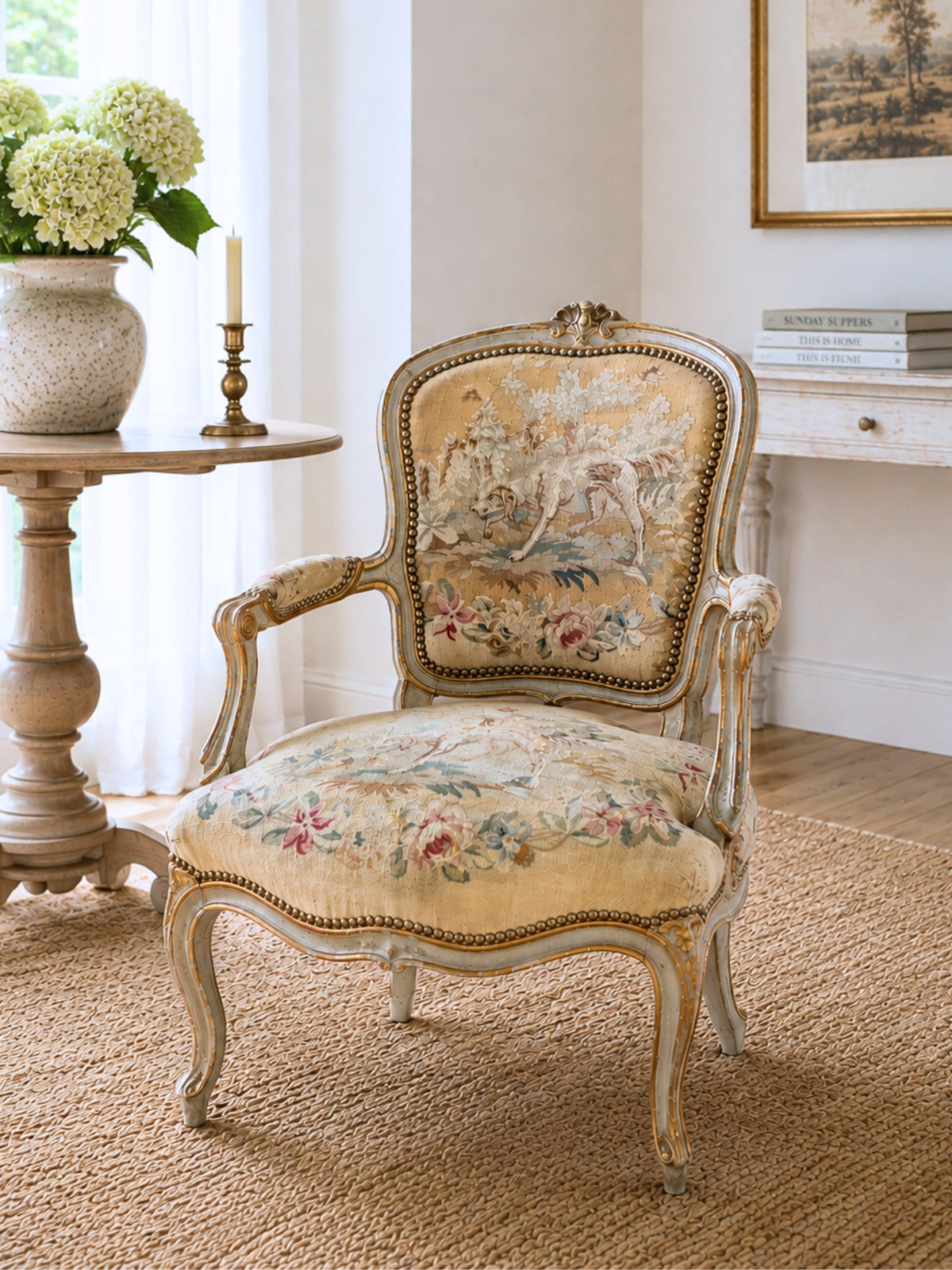 French Louis XV Fauteuil with Gobelin Upholstery