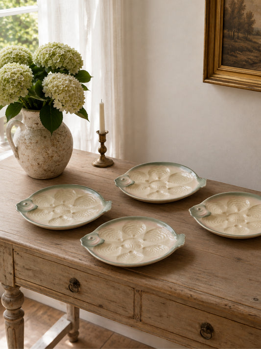 Set of Six French Majolica Oyster Plates in Fish Form