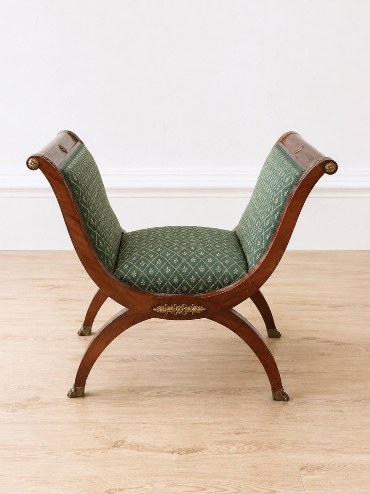French Directoire Mahogany Curule Bench w/ Gilt-Bronze Mounts