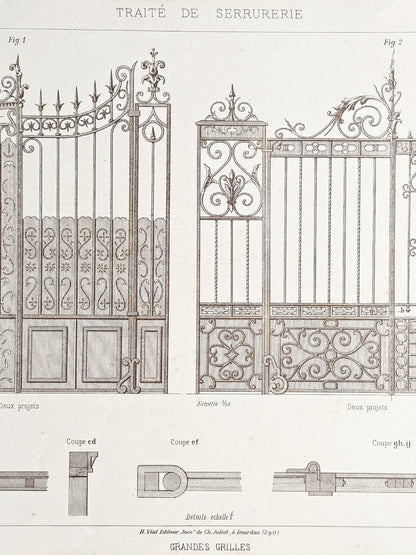 French Architectural Lithograph - Traité de Serrurerie Pl. 39