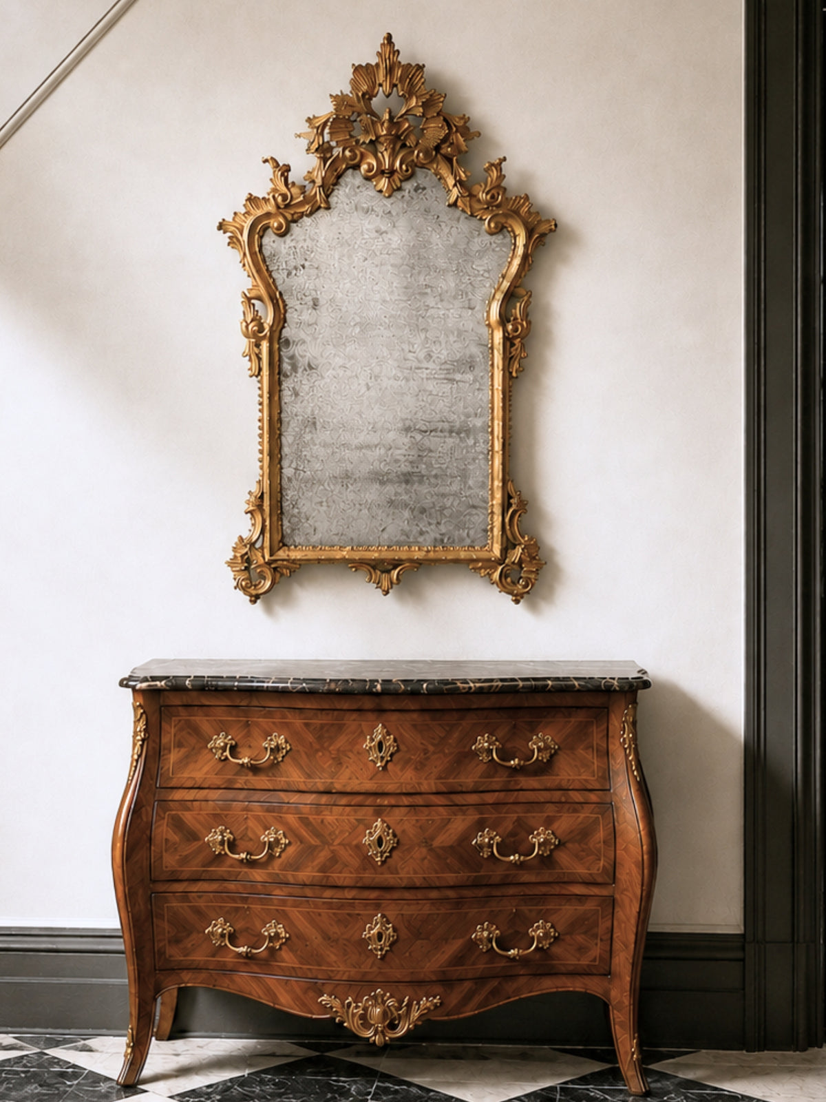 French Louis XV Giltwood Mirror with Original Mercury Glass