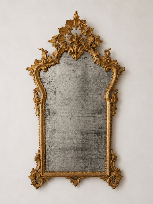French Louis XV Giltwood Mirror with Original Mercury Glass