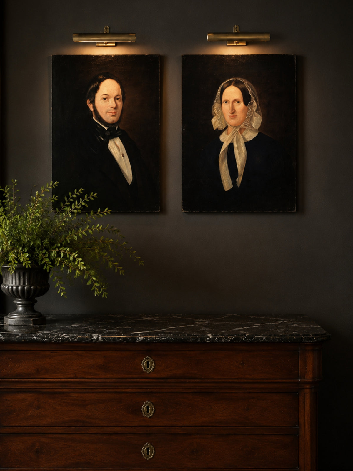 Pair of German Biedermeier Portrait Paintings c. 1840