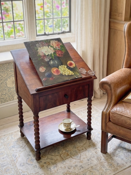 19th-century English mahogany side table & book stand
