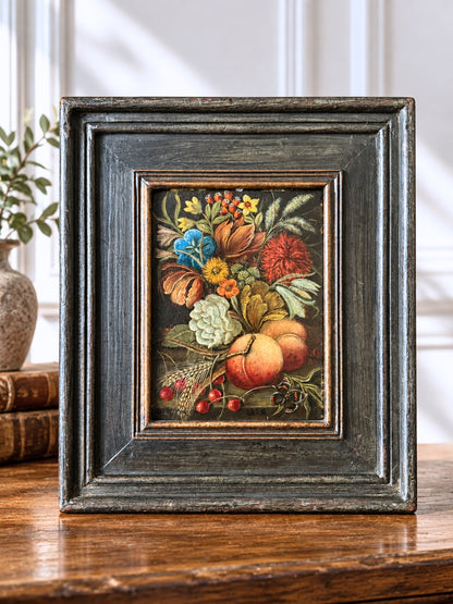 Antique Floral Still Life on Panel, Signed Oil Painting c. 1820-1850