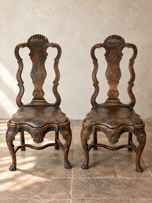 Pair of Belgian Chairs w/ Original Embossed Leather Upholstery