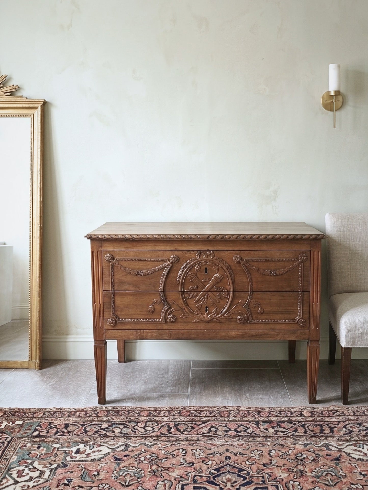 Original French Louis XVI Carved Walnut Commode