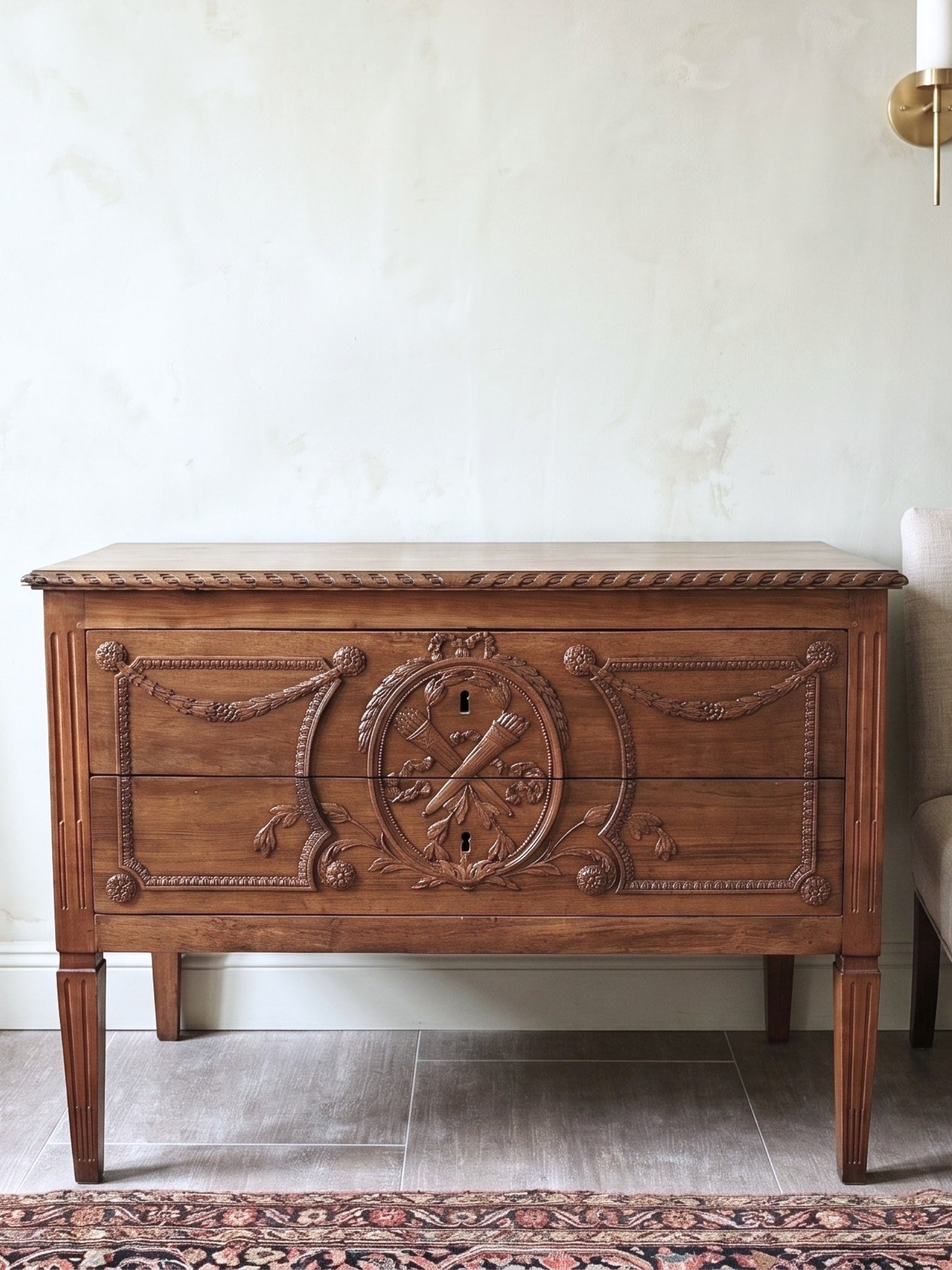 Original French Louis XVI Carved Walnut Commode