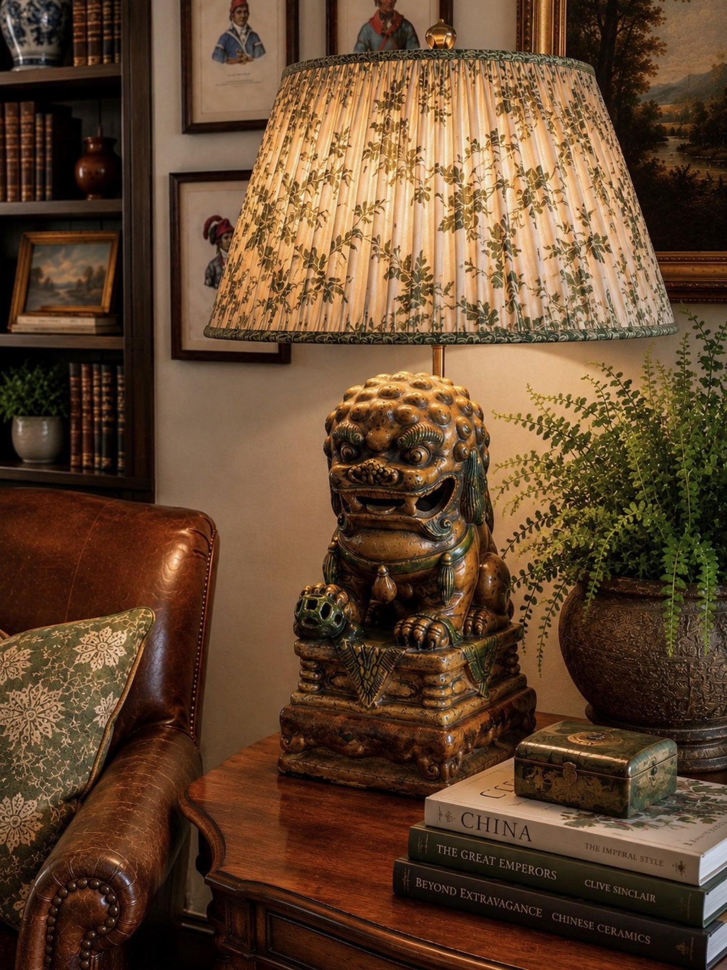 Antique Chinoiserie Guardian Lion Table Lamp Base 'Foo Dog'