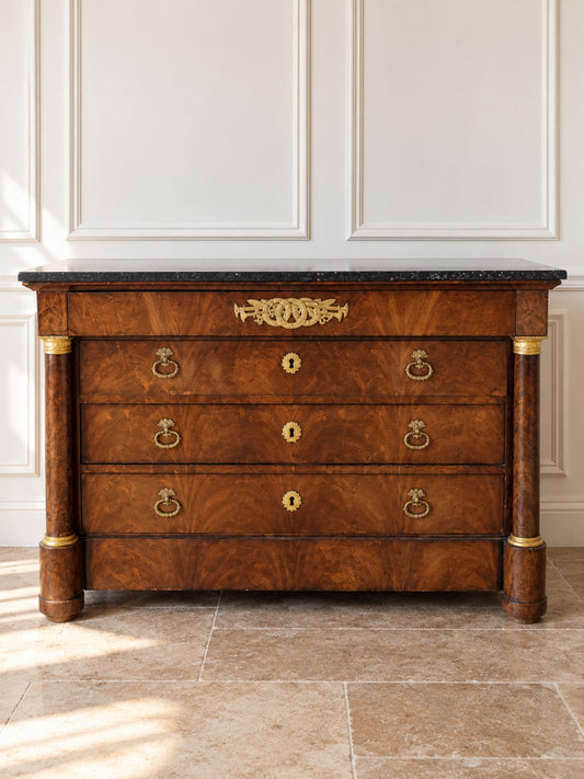 French Empire Mahogany Commode w/ Black Marble Top