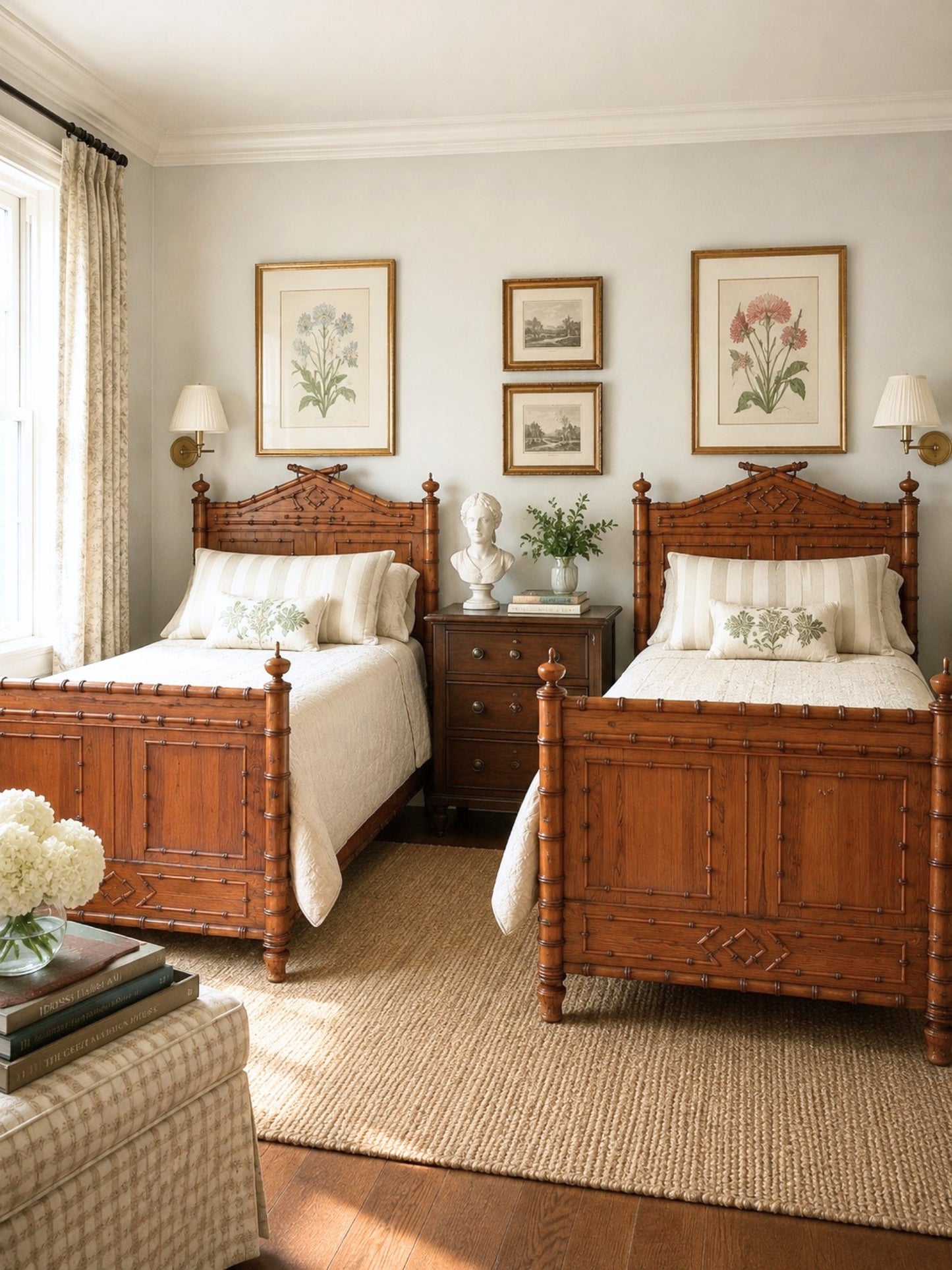 Pair of French Faux Bamboo Twin Bed Frames