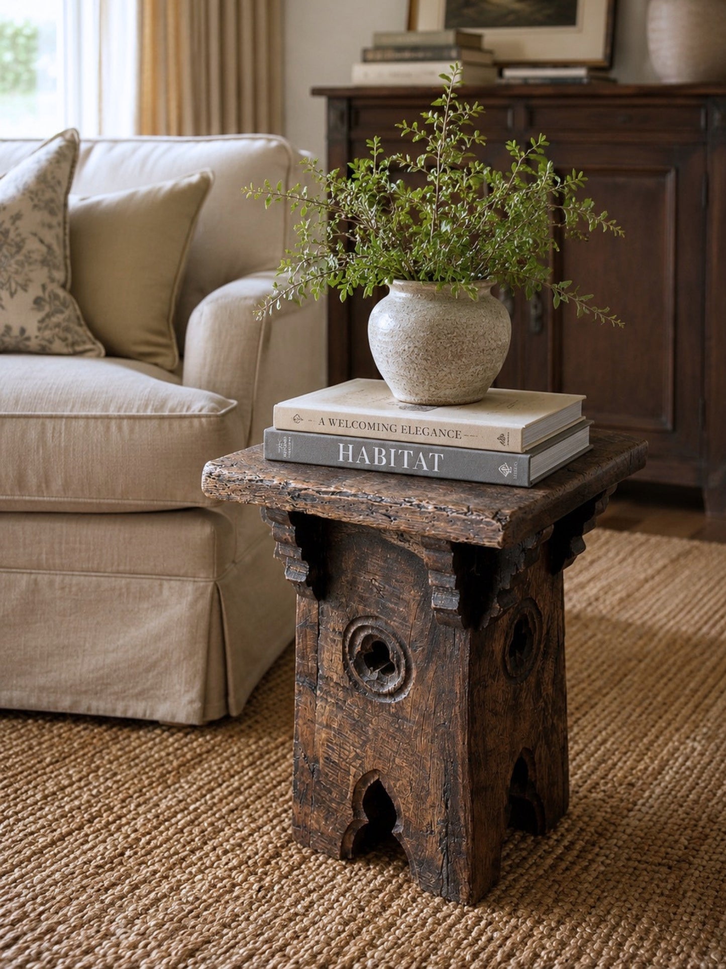 Antique Gothic Oak Pedestal or Side Table