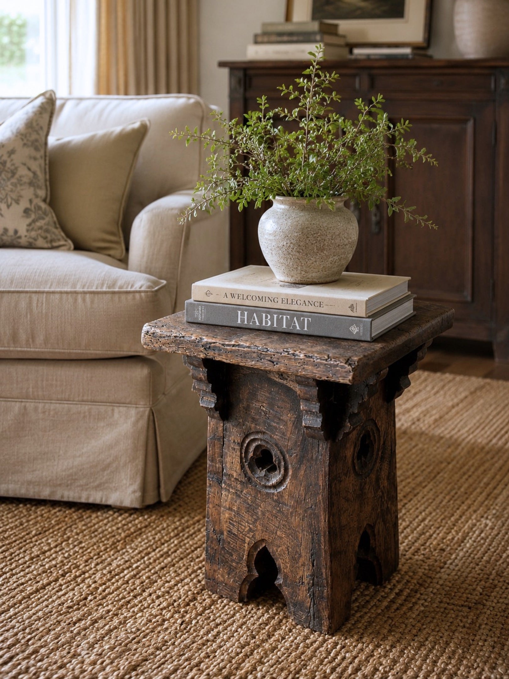 Antique Gothic Oak Pedestal or Side Table