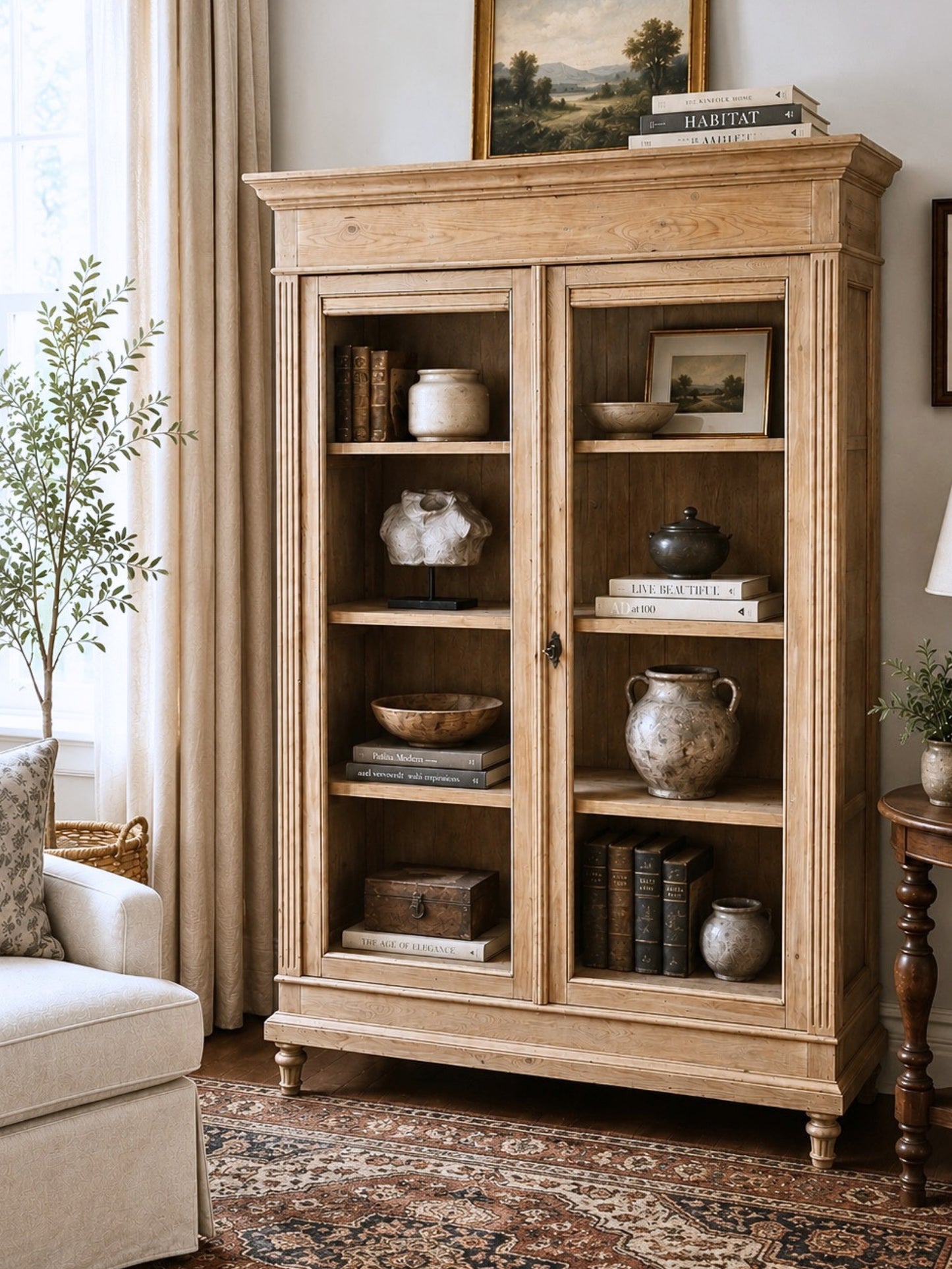 French Louis XVI Style Bibliothèque in Bleached Pine