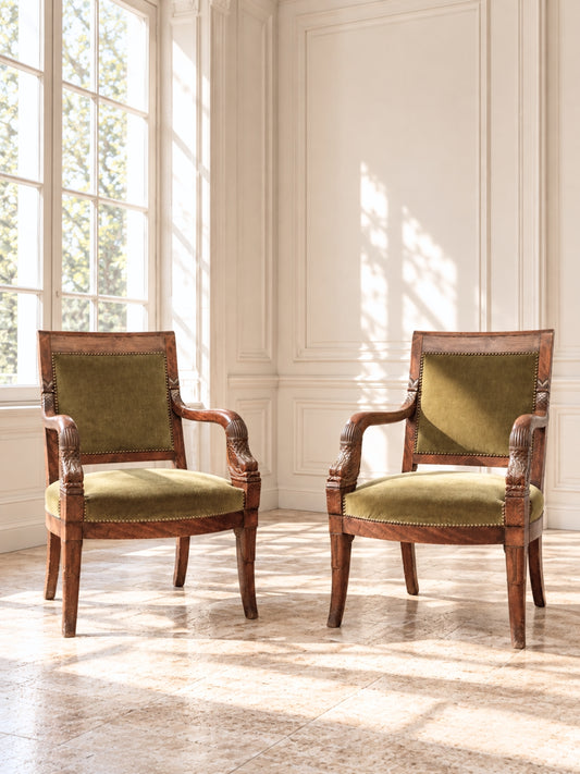 Pair of French Empire Mahogany Armchairs, early 19th Century