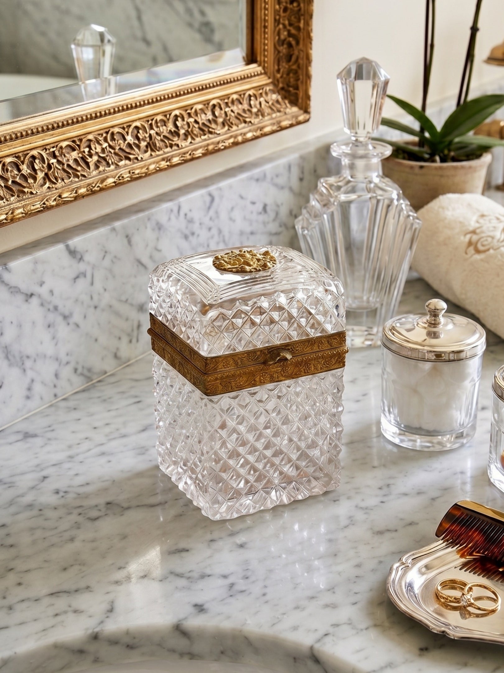 19th-century French Cut Crystal Casket w/ Ormolu Mounts
