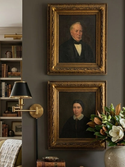 Pair of antique English portrait paintings